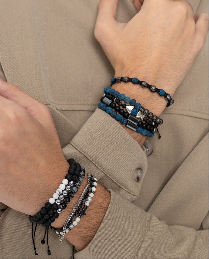 ΑΝΤΡΙΚΟ ΒΡΑΧΙΟΛΙ FIVE BEADS ΜΑΥΡΟΣ ΟΝΥΧΑΣ