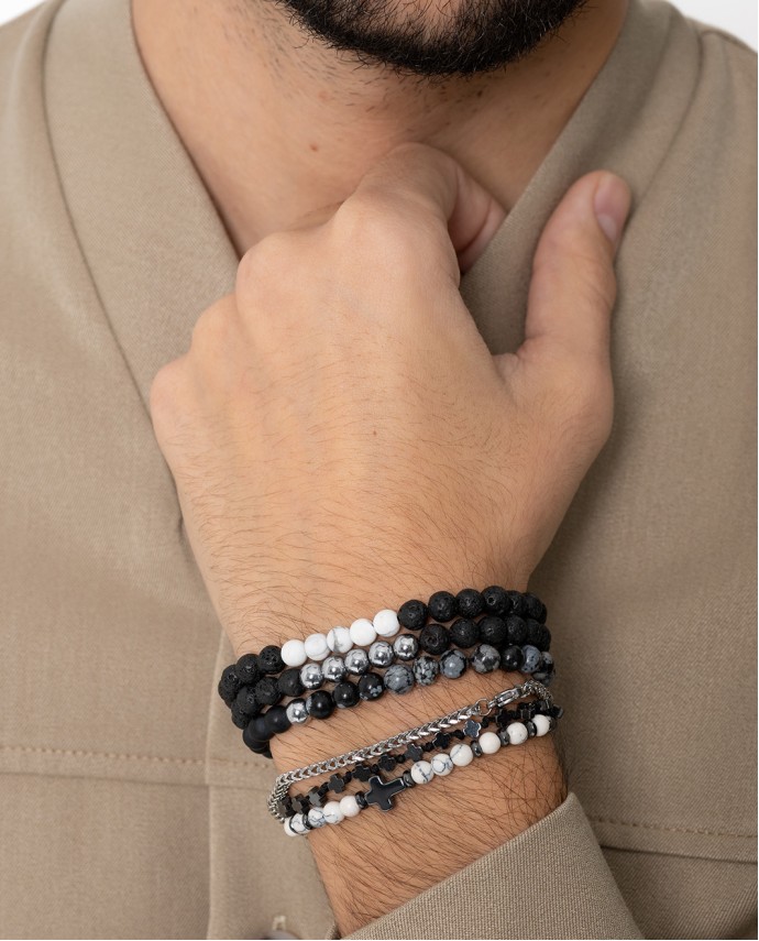 ΑΝΤΡΙΚΟ ΒΡΑΧΙΟΛΙ FIVE BEADS ΜΑΥΡΟΣ ΟΝΥΧΑΣ