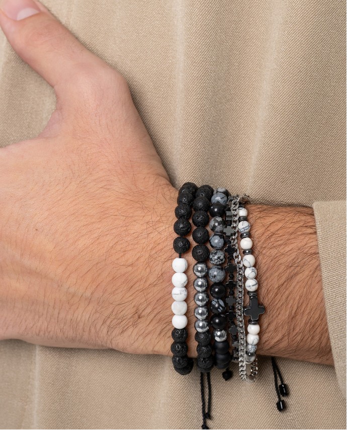 ΑΝΤΡΙΚΟ ΒΡΑΧΙΟΛΙ FIVE BEADS ΜΑΥΡΟΣ ΟΝΥΧΑΣ