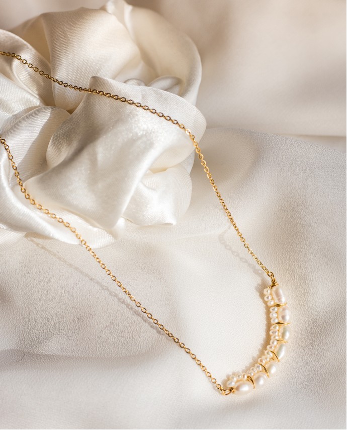 ΚΟΛΙΕ WIRE WRAPPED PEARL ΧΡΥΣΟ Κολιέ