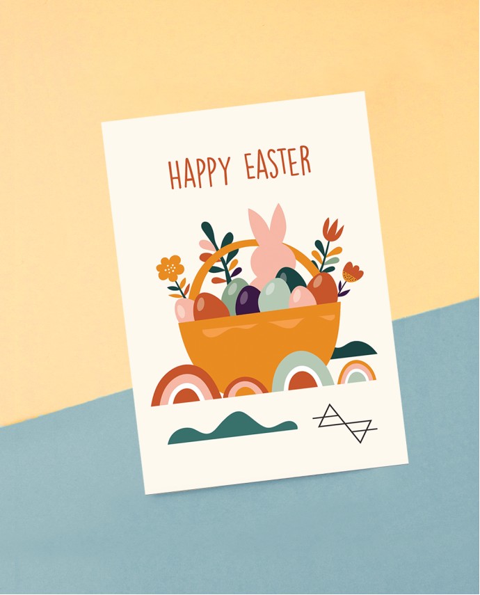 ΠΑΣΧΑΛΙΝΟ CARD POSTAL ΛΑΓΟΥΔΑΚΙ ΣΕ ΚΑΛΑΘΙ Δώρα