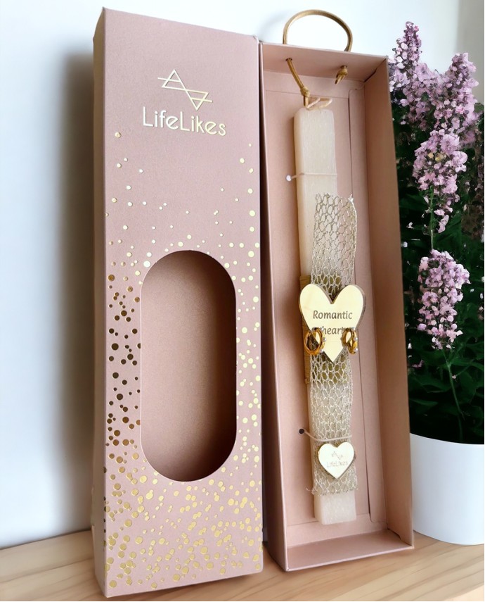 ΛΑΜΠΑΔΑ ROMANTIC HEART ΜΕ ΣΚΟΥΛΑΡΙΚΙΑ ΧΡΥΣΑ ΣΕ ΚΟΥΤΙ Λαμπάδες