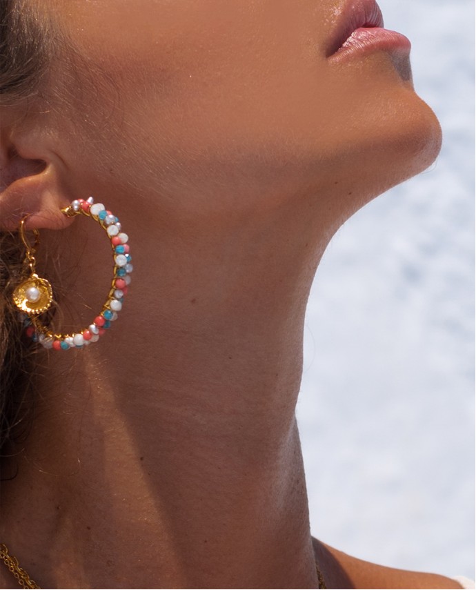 ΣΚΟΥΛΑΡΙΚΙΑ LITTLE MERMAID HOOP ΧΡΥΣΟ ΛΕΥΚΟ Σκουλαρίκια