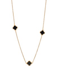 ΚΟΛΙΕ THREE  ROYAL FLOWER SMALL ΜΑΥΡΟ  ΧΡΥΣΟ Κολιέ