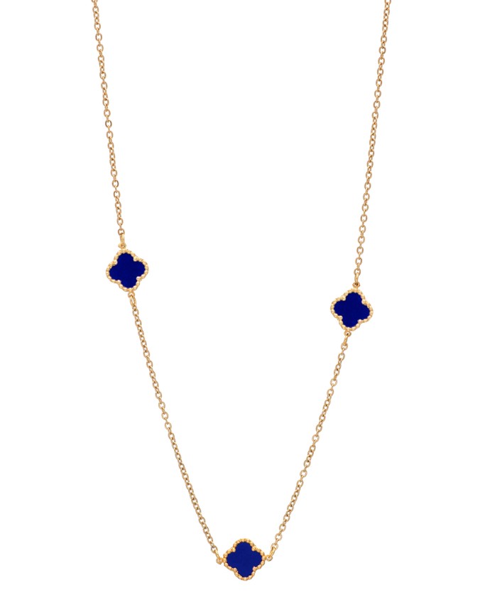 ΚΟΛΙΕ THREE  ROYAL FLOWER SMALL ΜΠΛΕ ΧΡΥΣΟ Κολιέ