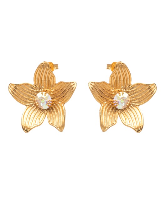 ΣΚΟΥΛΑΡΙΚΙΑ CRYSTAL FLOWER ΧΡΥΣΟ Σκουλαρίκια