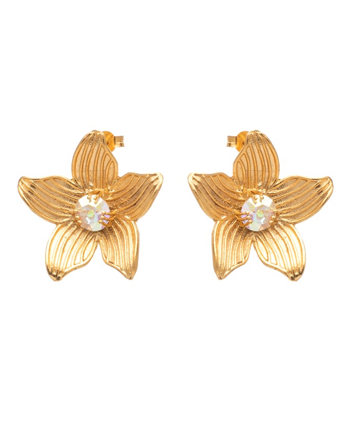 ΣΚΟΥΛΑΡΙΚΙΑ CRYSTAL FLOWER ΧΡΥΣΟ Σκουλαρίκια