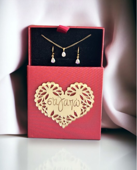LOVE BOX ΣΕΤ ΚΟΣΜΗΜΑΤΩΝ WHITE DROP ZIRCONS