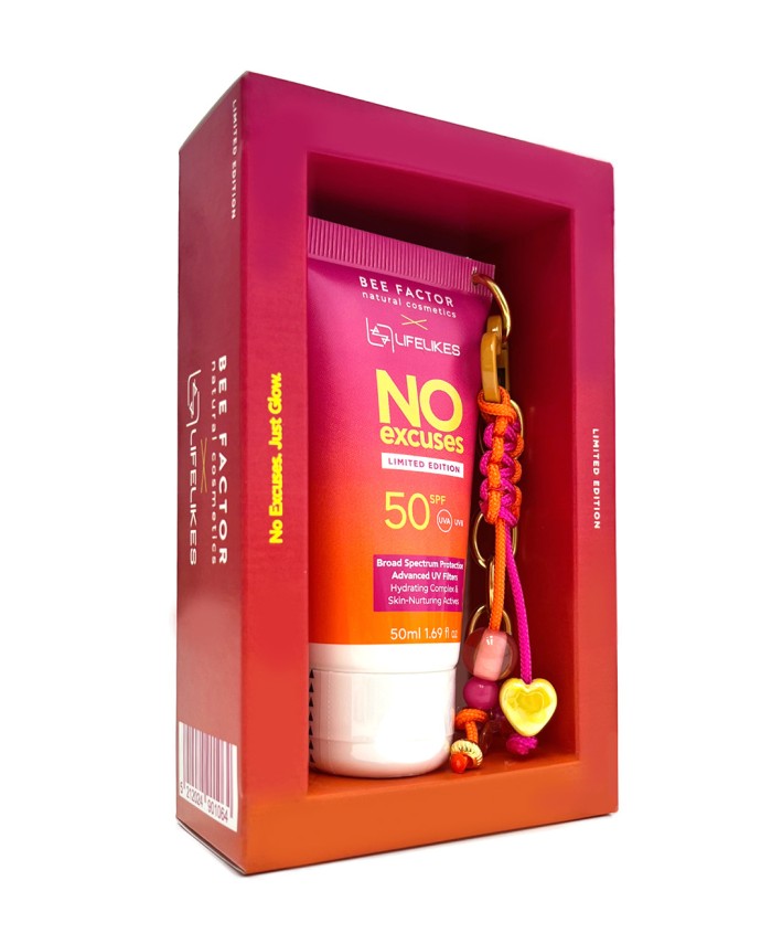 Bee Factor X Lifelikes – No Excuses SPF50 – Limited Edition | Αντηλιακό Προσώπου + Συλλεκτικό Keychain 