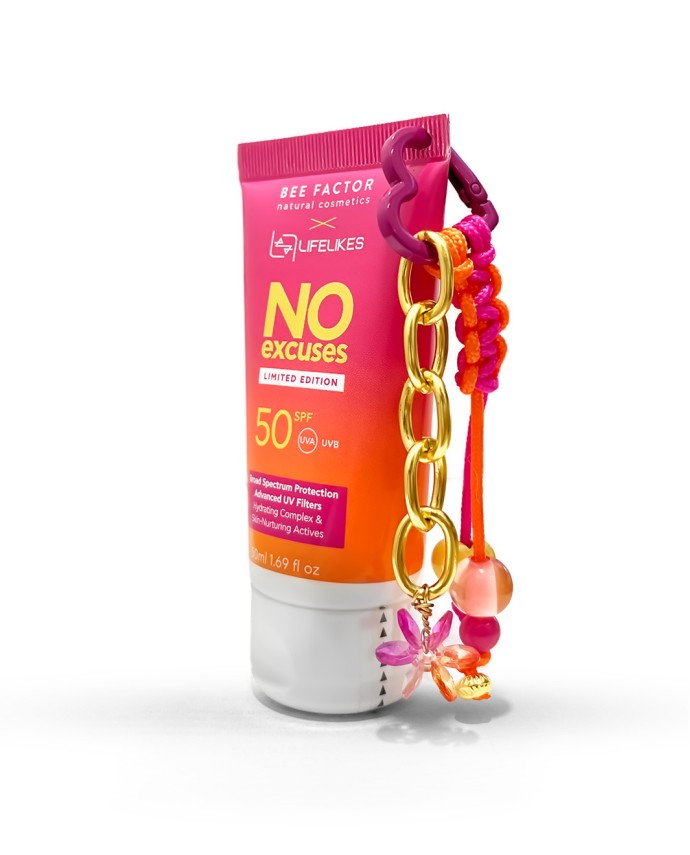 Bee Factor X Lifelikes – No Excuses SPF50 – Limited Edition | Αντηλιακό Προσώπου + Συλλεκτικό Keychain 