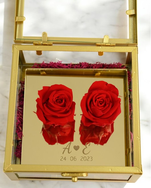 Γυάλινο κουτί με δύο Forever Roses Forever Roses