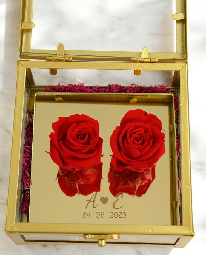 Γυάλινο κουτί με δύο Forever Roses Forever Roses