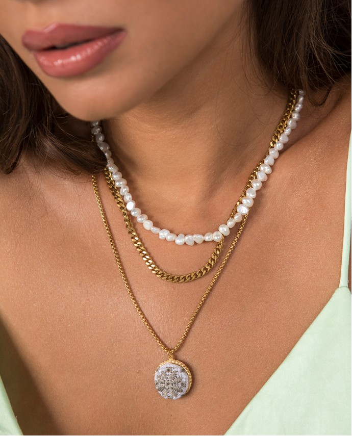 ΚΟΛΙΕ WHITE RAW PEARL S ΧΡΥΣΟ ΛΕΥΚΟ Κοσμήματα