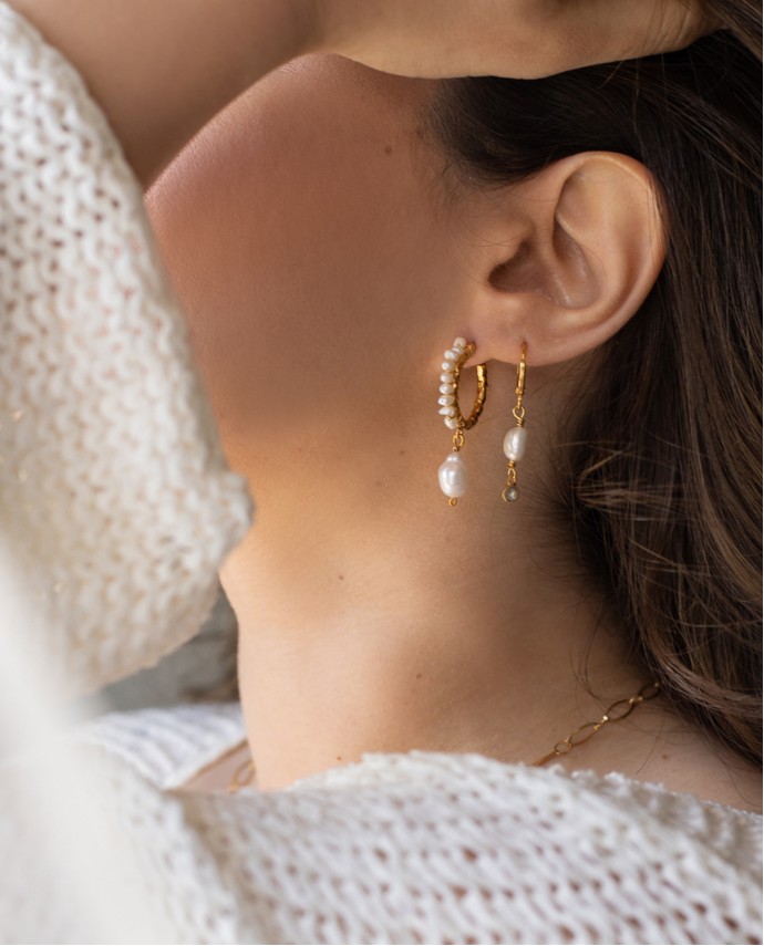 ΣΚΟΥΛΑΡΙΚΙΑ PEARL HOOPS ΧΡΥΣΟ ΛΕΥΚΟ Σκουλαρίκια