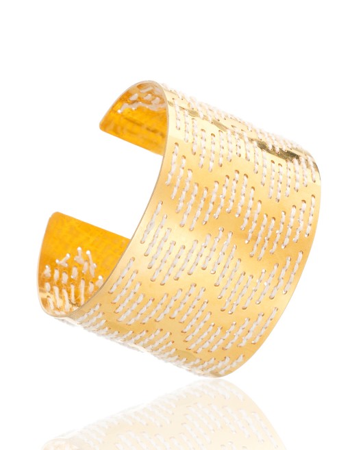 Zig Zag Golden Cuff Λευκό Βραχιόλια Χεριού