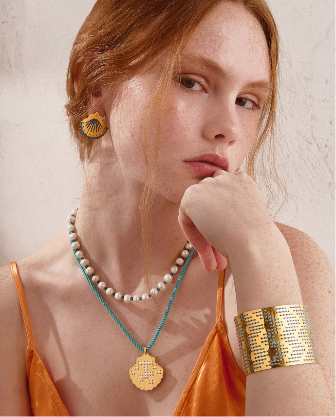 Zig Zag Golden Cuff Σιέλ Βραχιόλια Χεριού