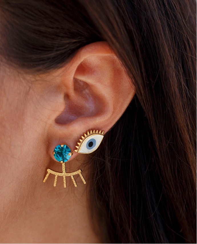 ΣΚΟΥΛΑΡΙΚΙΑ EYELASHES FRONT/BACK ΧΡΥΣΟ ΓΚΡΙ Σκουλαρίκια