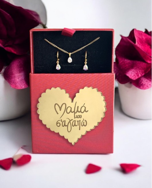 Mother's Box Σετ Κοσμημάτων White Drop Zircons Δώρα