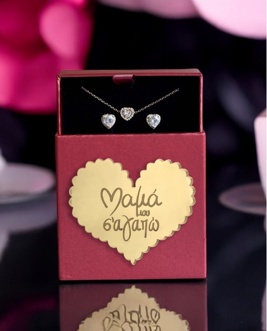 Mother's Box Σετ Κοσμημάτων Καρδιές με Ζιργκόν Δώρα