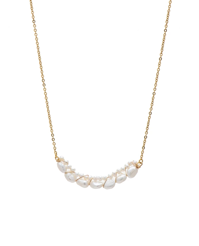 ΚΟΛΙΕ WIRE WRAPPED PEARL ΧΡΥΣΟ Κολιέ
