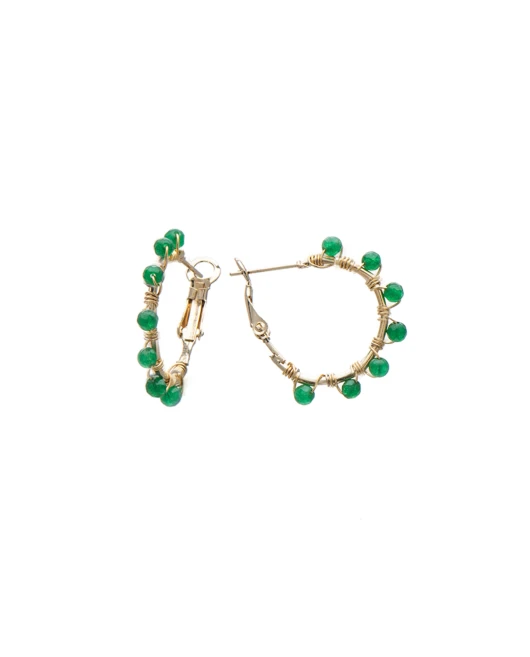 ΣΚΟΥΛΑΡΙΚΙΑ EMERALD GREEN DOTS HOOPS S ΧΡΥΣΟ Σκουλαρίκια
