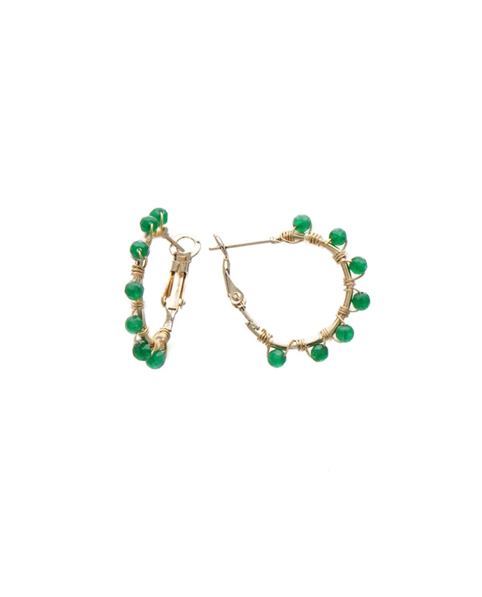 ΣΚΟΥΛΑΡΙΚΙΑ EMERALD GREEN DOTS HOOPS S ΧΡΥΣΟ Σκουλαρίκια