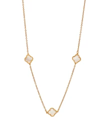 ΚΟΛΙΕ THREE  ROYAL FLOWER  SMALL ΛΕΥΚΟ ΧΡΥΣΟ Κολιέ