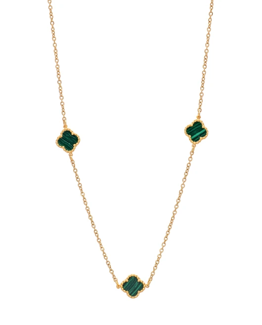 ΚΟΛΙΕ THREE  ROYAL FLOWER  SMALL ΠΡΑΣΙΝΟ ΧΡΥΣΟ Κολιέ