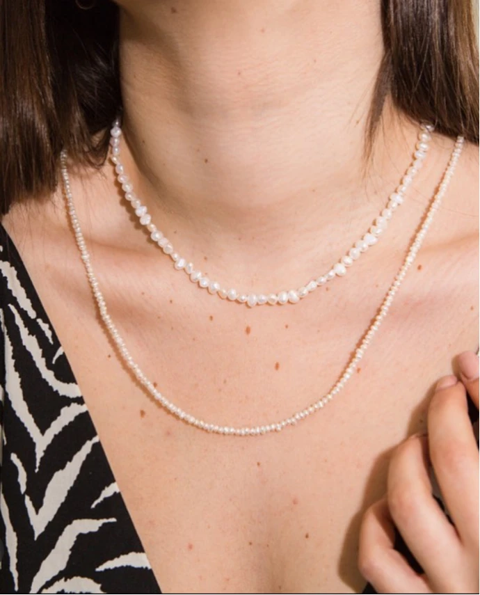 ΚΟΛΙΕ WHITE RAW PEARL S ΧΡΥΣΟ ΛΕΥΚΟ Κοσμήματα