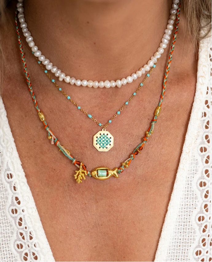 ΚΟΛΙΕ WHITE RAW PEARL S ΧΡΥΣΟ ΛΕΥΚΟ Κοσμήματα