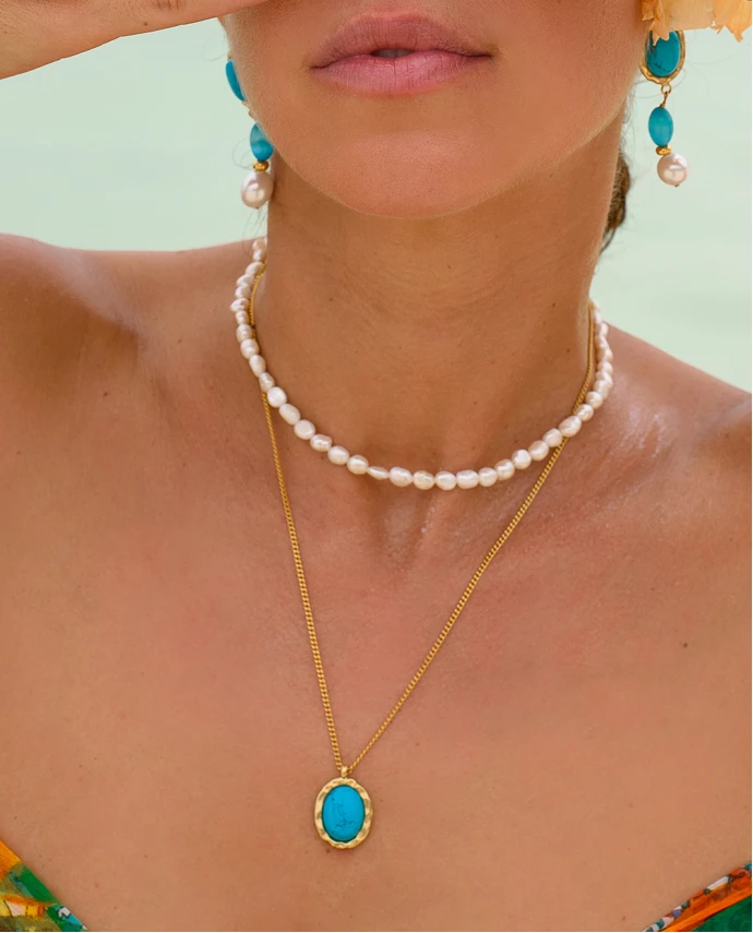 ΚΟΛΙΕ WHITE RAW PEARL S ΧΡΥΣΟ ΛΕΥΚΟ Κοσμήματα