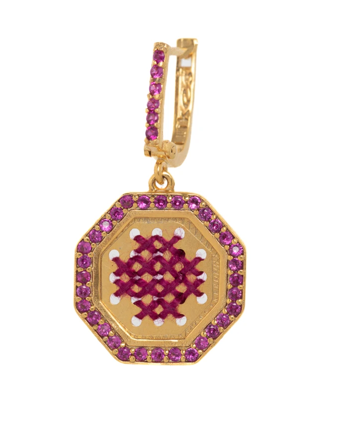 ΣΚΟΥΛΑΡΙΚΙΑ KEDIMA ZIRCONIA ΧΡΥΣΟ MAGENTA Σκουλαρίκια