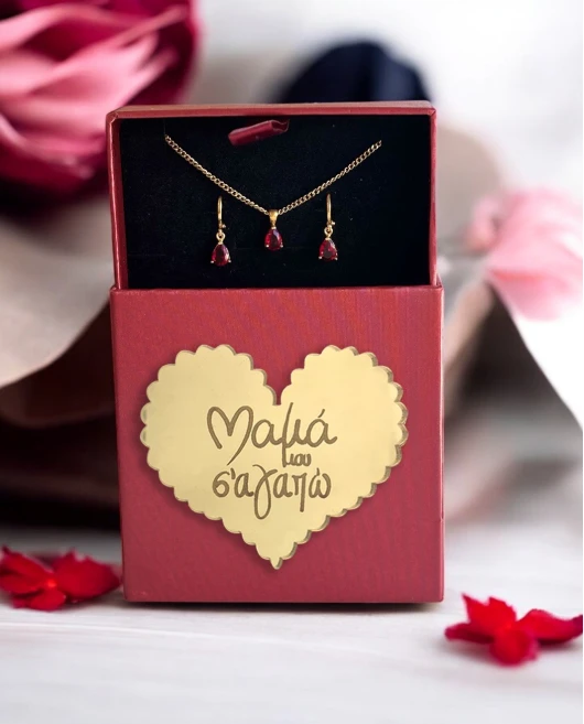 Mother's Box Σετ Κοσμημάτων Red Drop Zircons Δώρα