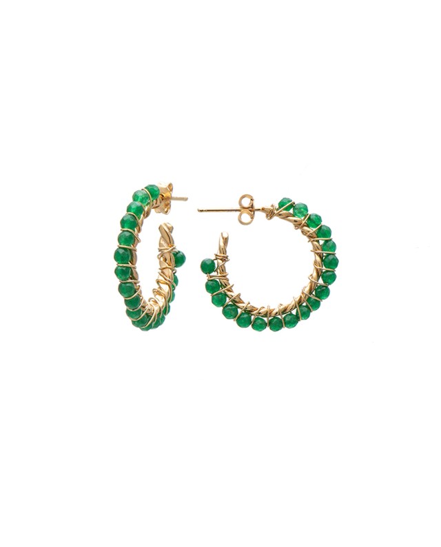 Σκουλαρίκια Emerald Green Hoops S Χρυσό