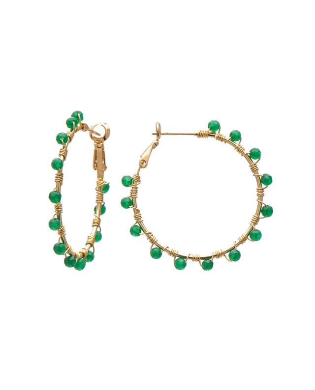 Σκουλαρίκια Emerald Green Dots Hoops M Χρυσό