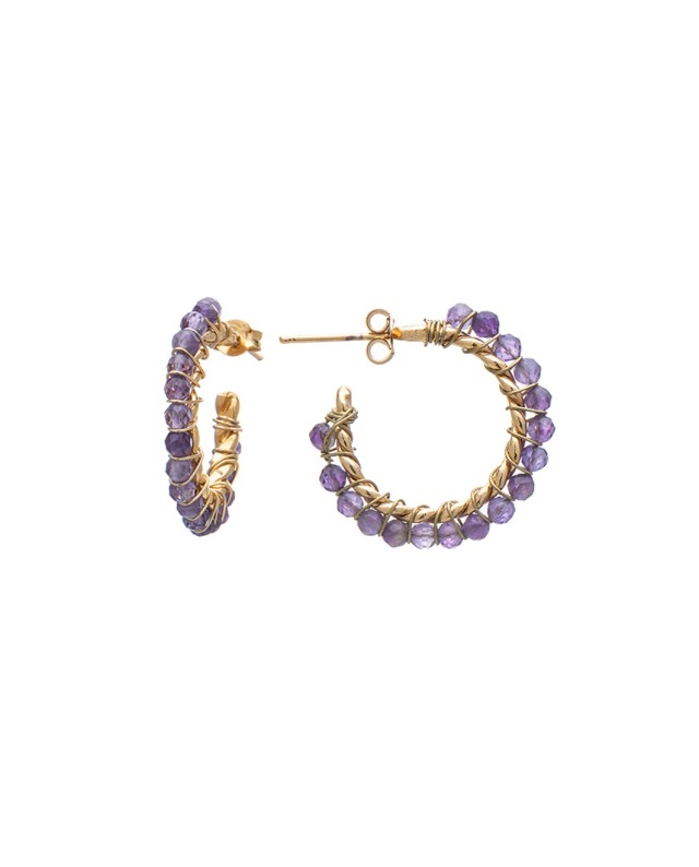 Σκουλαρίκια Amethyst Purple Hoops S Χρυσό