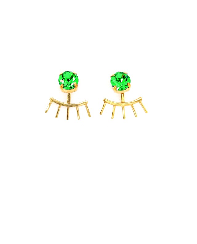 Σκουλαρίκια Eyelashes Front/Back Πράσινο Χρυσό