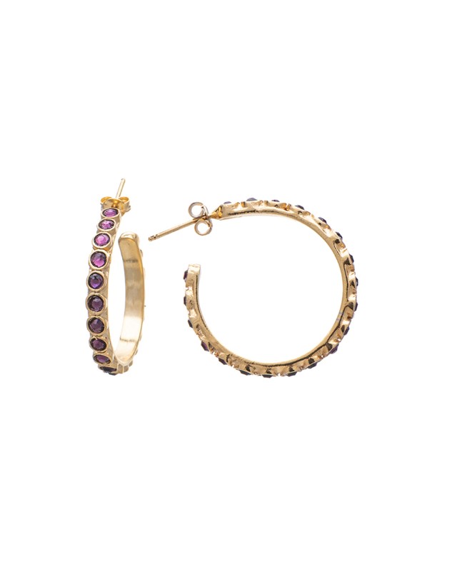 Σκουλαρίκια Elegant Inspired Purple Hoops Μ Χρυσό
