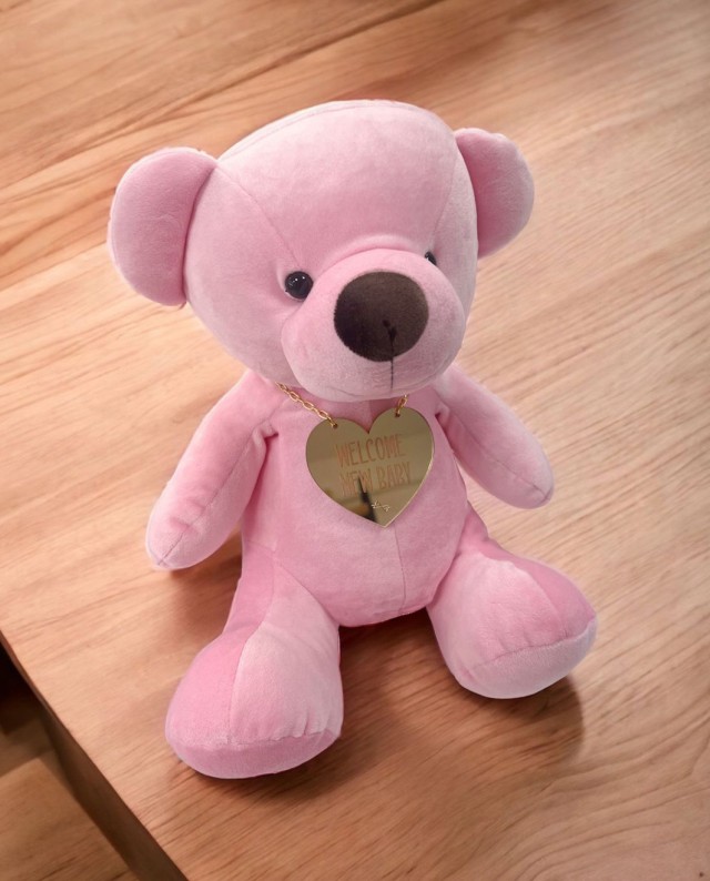Βελούδινος Αρκούδος Beary Ροζ Welcome New Baby - Medium 28 cm