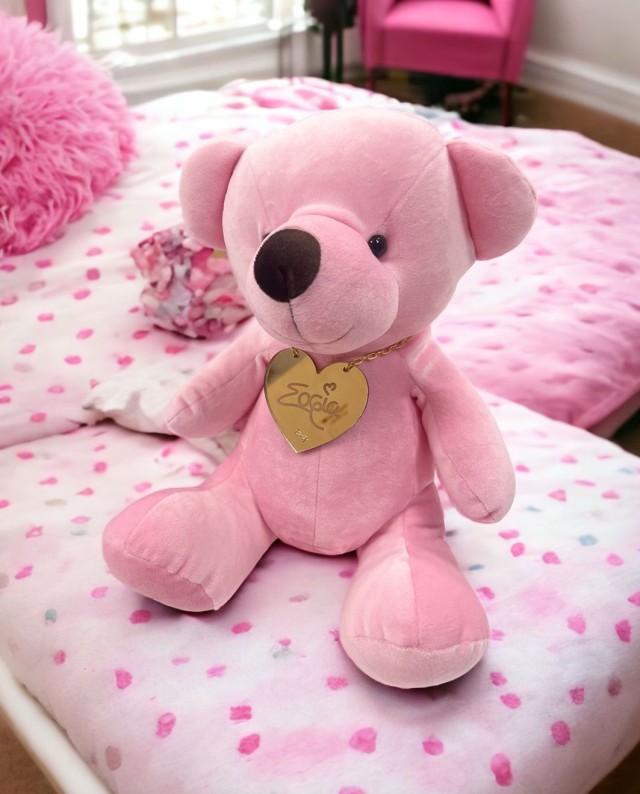 Βελούδινος Αρκούδος Beary Ροζ για Νεογέννητα με όνομα - Medium 28 cm